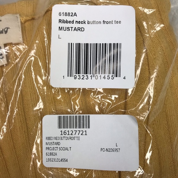 | Ribbed V-Neck Button Front Tee | - Picture 4 of 6